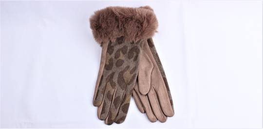 Shackelford animal print  glove w fur cuff brown Style; S/LK4950BRN